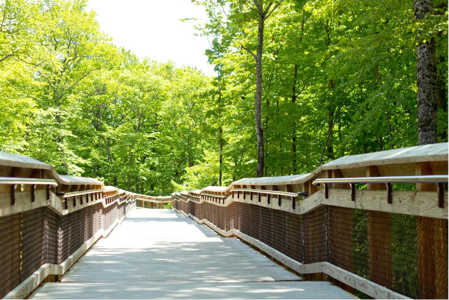 wooden walkway up outdoor lookout tower at peninsula state park