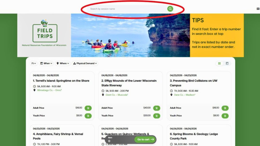 Field Trips registration tutorial screenshot
