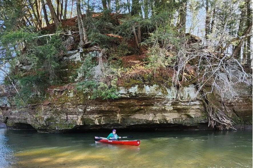 person kayaking on the Kickapoo River