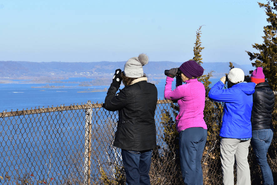 Field Trip participants birding on the Mississippi River